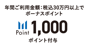 年間ご利用金額：税込30間年以上でボーナスポイント1,000ポイント付与