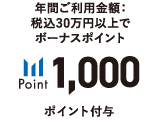 年間ご利用金額：税込30間年以上でボーナスポイント1,000ポイント付与