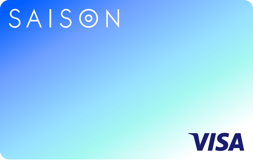 「SAISON CARD Digital すぐ借り」の着せ替えカードデザイン。青色の背景に左上に白色のSAISONのロゴ。ロゴの下に青色で名義人名の記載が記載されている。クレジットカード番号や有効期限の記載はない。