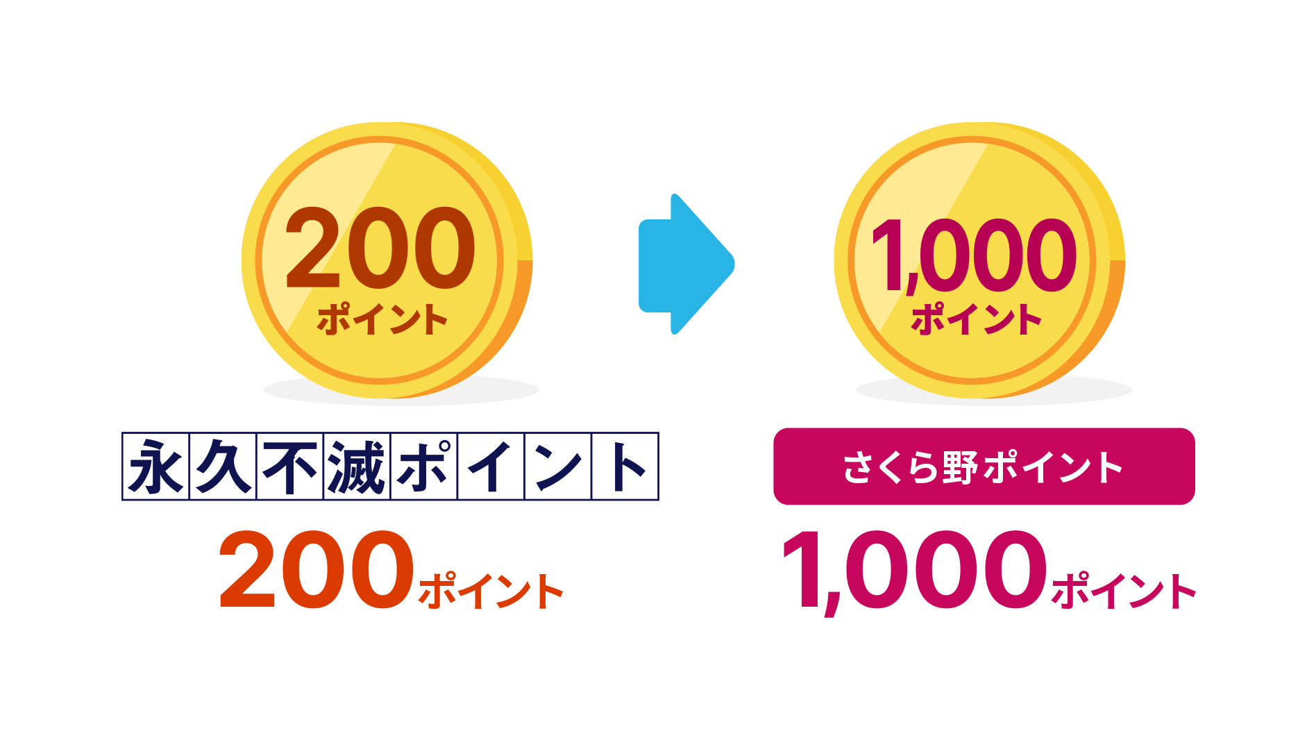永久不滅ポイント200ポイント→さくら野ポイント1000ポイント